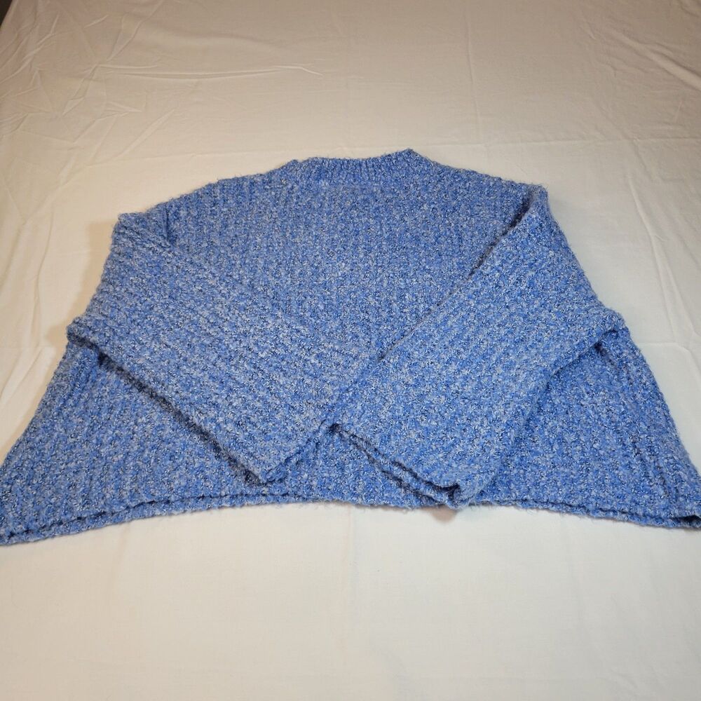 Sincerely Jules XS Crop Pullover Sweater Womens Blue White Knit Chenille Cozy